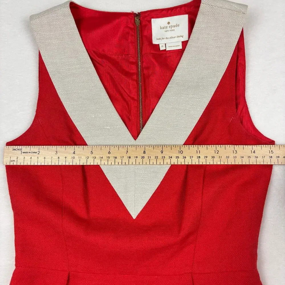 Kate Spade Red & Oat Linen Sleeveless V-Neck James Dress Size 0